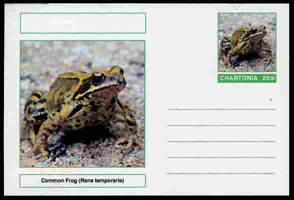 Chartonia (Fantasy) Amphibians - Common Frog (Rana temporaria) postal stationery card unused and fine, stamps on amphibians, stamps on frogs, stamps on toads