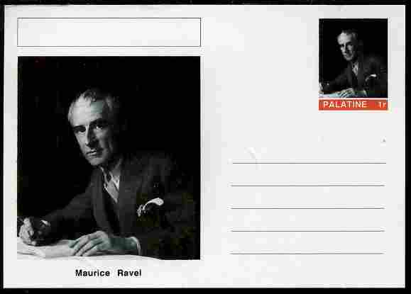Palatine (Fantasy) Personalities - Maurice Ravel (composer) postal stationery card unused and fine, stamps on personalities, stamps on music, stamps on composers, stamps on opera