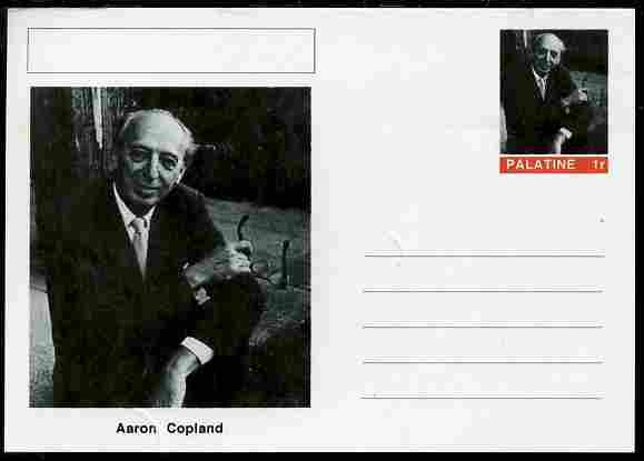 Palatine (Fantasy) Personalities - Aaron Copland (composer) postal stationery card unused and fine, stamps on , stamps on  stamps on personalities, stamps on  stamps on music, stamps on  stamps on composers, stamps on  stamps on 