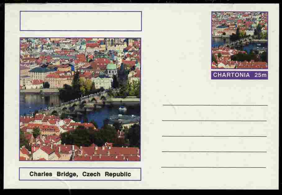 Chartonia (Fantasy) Bridges - Charles Bridge, Czech Republic postal stationery card unused and fine, stamps on bridges, stamps on civil engineering