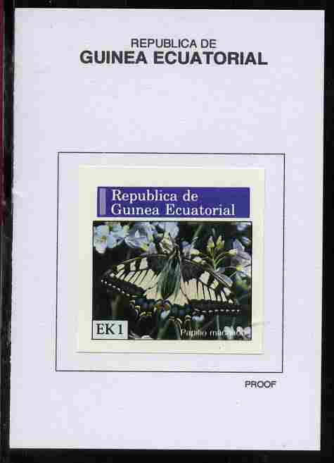 Equatorial Guinea 1976 Butterflies 1EK Papilio machaon proof in issued colours mounted on small card - as Michel 964, stamps on butterflies