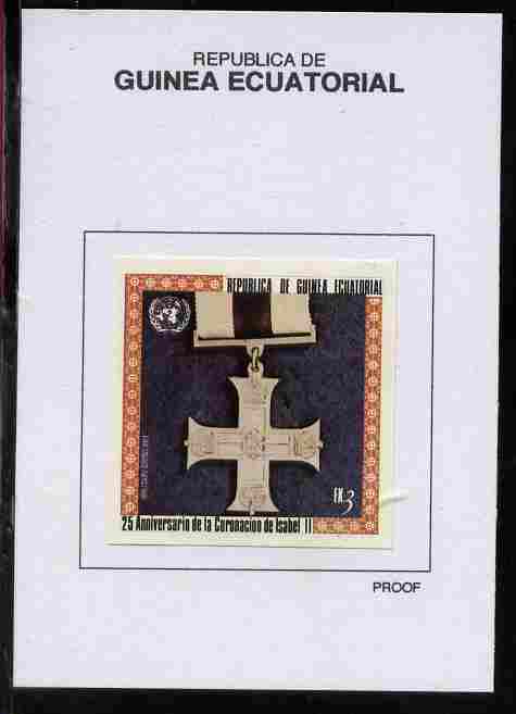 Equatorial Guinea 1978 Coronation 25th Anniversary (Medals) 3EK Military Cross 1914 proof in issued colours mounted on small card - as Michel 1387, stamps on , stamps on  stamps on militaria, stamps on  stamps on medals, stamps on  stamps on royalty, stamps on  stamps on coronation