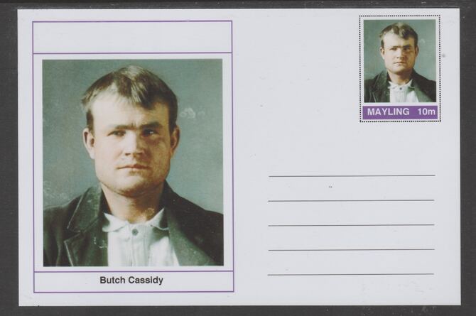 Mayling (Fantasy) Wild West - Butch Cassidy glossy postal stationery card unused and fine, stamps on personalities, stamps on wild west