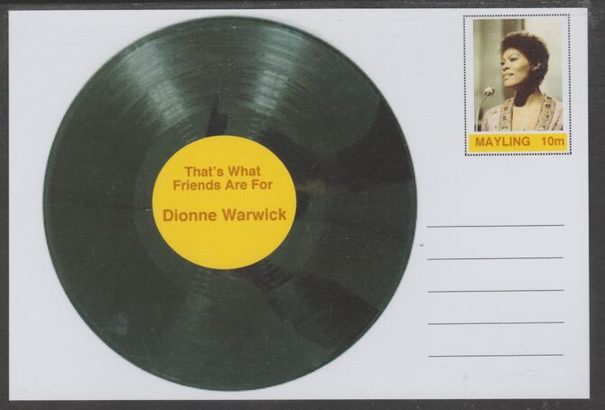 Mayling (Fantasy) Greatest Hits - Dionne Warwick - That's What Friends are For - glossy postal stationery card unused and fine, stamps on personalities, stamps on music, stamps on pops, stamps on 