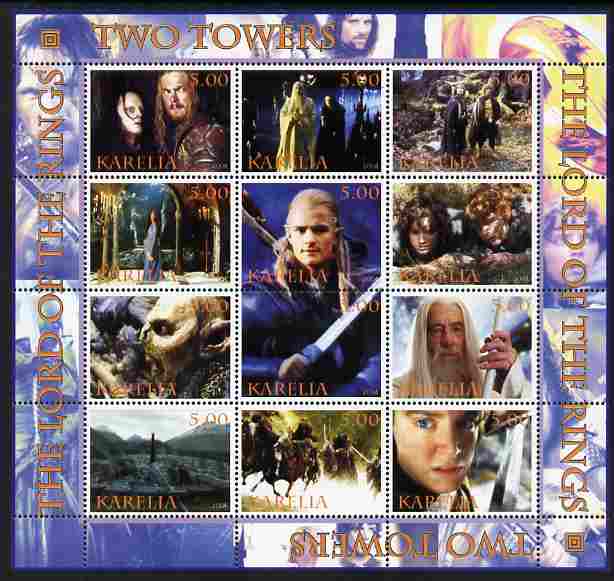 Karelia Republic 2004 Lord of the Rings - Two Towers #1 perf sheetlet containing 12 values unmounted mint, stamps on films, stamps on movies, stamps on literature, stamps on fantasy, stamps on entertainments, stamps on 