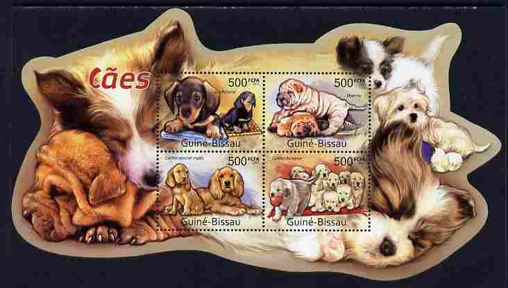 Guinea - Bissau 2011 Dogs special shaped perf sheetlet containing 4 values unmounted mint , stamps on , stamps on  stamps on shaped, stamps on  stamps on dogs
