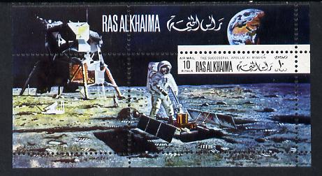 Ras Al Khaima 1969 Apollo 11 perf m/sheet 10r value showing working on the Moon unmounted mint, stamps on space