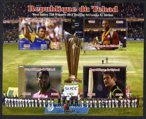 Chad 2012 Cricket T20 - West Indies v Sri Lanka perf sheetlet containing 4 values unmounted mint. Note this item is privately produced and is offered purely on its themat..., stamps on cricket