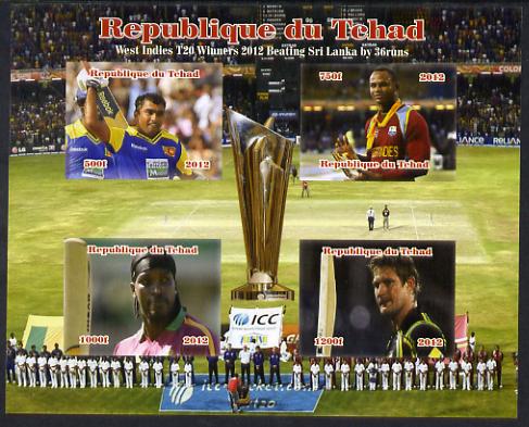 Chad 2012 Cricket T20 - West Indies v Sri Lanka imperf sheetlet containing 4 values unmounted mint. Note this item is privately produced and is offered purely on its thematic appeal. , stamps on cricket