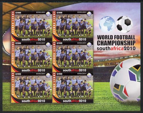 Sierra Leone 2010 Football World Cup Chamipnships - the team from Uruguay in special sheet of 6 unmounted mint as SG 4731, stamps on football
