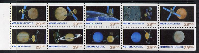 United States 1991 Space Exploration pane of 10 unmounted mint SG 2625a, stamps on space, stamps on planets, stamps on 