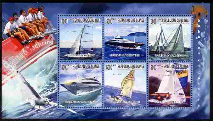 Guinea - Conakry 2010 Sailing & Yachting perf sheetlet containing 6 values unmounted mint, stamps on sport, stamps on sailing, stamps on yachts