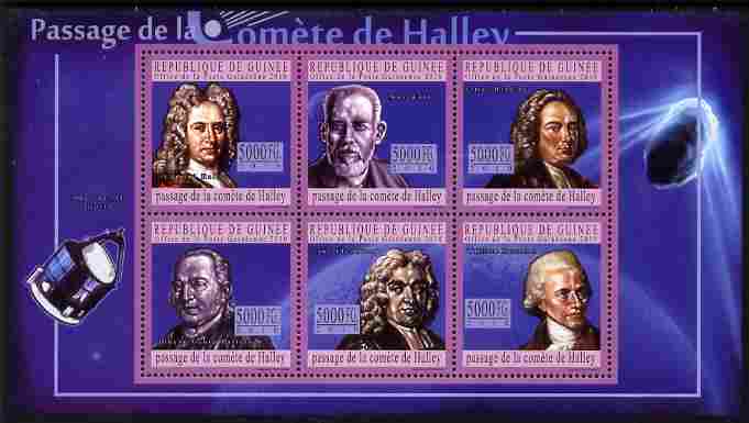 Guinea - Conakry 2010 Halley's Comet perf sheetlet containing 6 values unmounted mint, stamps on space, stamps on astronomy, stamps on personalities, stamps on 