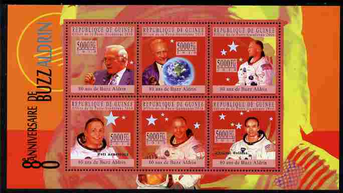 Guinea - Conakry 2010 80th Birthday of Buzz Aldrin #2 perf sheetlet containing 6 values unmounted mint, stamps on , stamps on  stamps on space, stamps on  stamps on astronomy, stamps on  stamps on personalities, stamps on  stamps on apollo