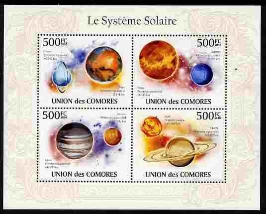 Comoro Islands 2010 The Solar System perf sheetlet containing 4 values unmounted mint, stamps on astrology, stamps on space, stamps on astronomy, stamps on planets
