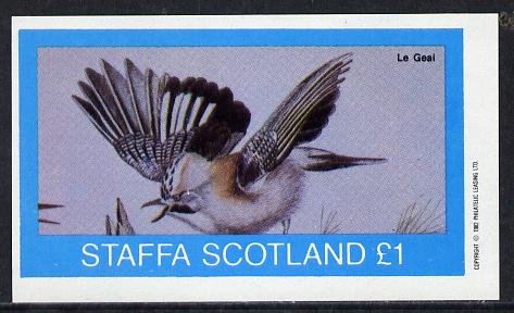 Staffa 1982 Birds #14 (Le Geai) imperf souvenir sheet (Â£1 value) unmounted mint, stamps on birds