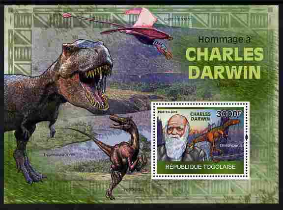 Togo 2010 Tribute to Charles Darwin perf m/sheet unmounted mint, stamps on personalities, stamps on science, stamps on animals, stamps on darwin, stamps on dinosaurs