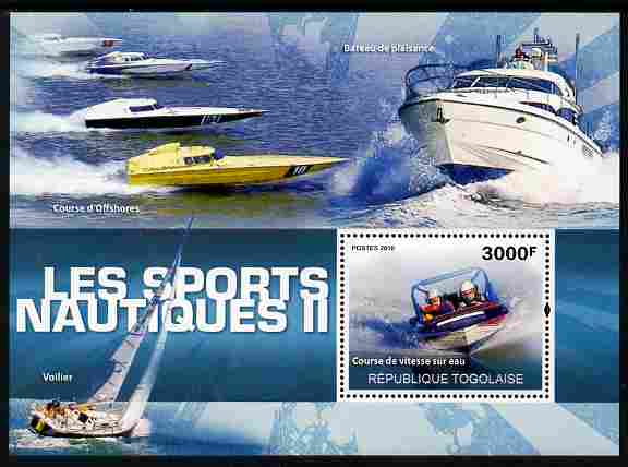 Togo 2010 Water Sports #2 perf m/sheet unmounted mint, stamps on sport, stamps on hydroplanes, stamps on yachts, stamps on yachting
