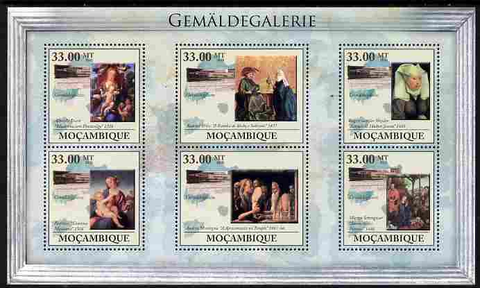 Mozambique 2010 Picture Gallery of Berlin perf sheetlet containing 6 values unmounted mint, stamps on arts, stamps on durer, stamps on raphael, stamps on 