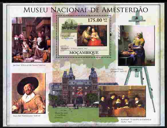 Mozambique 2010 National Museum of Amsterdam perf m/sheet unmounted mint, stamps on arts, stamps on hals, stamps on rembrandt, stamps on vermeer