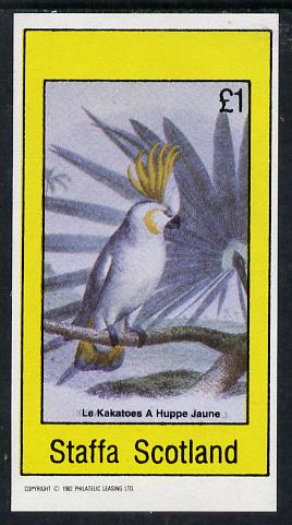 Staffa 1982 Birds #15 (Cockatoo) imperf souvenir sheet (Â£1 value) unmounted mint, stamps on birds         parrots