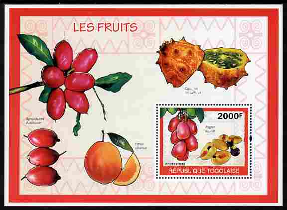 Togo 2010 Fruits perf m/sheet unmounted mint, stamps on fruit, stamps on food, stamps on oranges, stamps on 