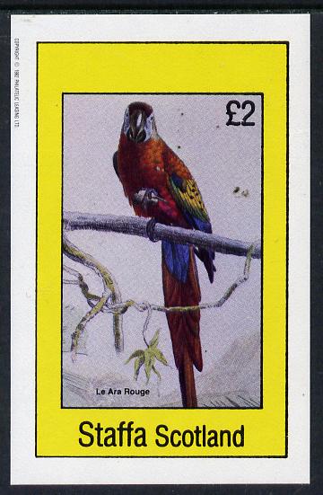 Staffa 1982 Birds #15 (Macaw) imperf deluxe sheet (Â£2 value) unmounted mint, stamps on birds   parrots