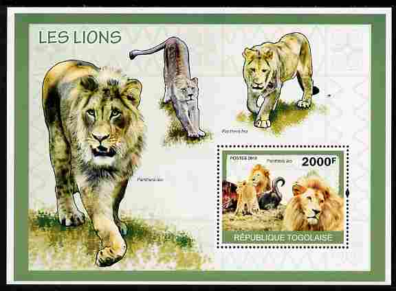 Togo 2010 Lions perf m/sheet unmounted mint , stamps on animals, stamps on lions, stamps on cats