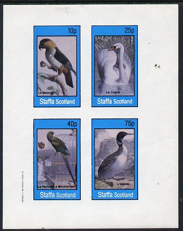 Staffa 1982 Birds #16 (Parrot, Swan, etc) imperf  set of 4 values (10p to 75p) unmounted mint, stamps on birds    parrots
