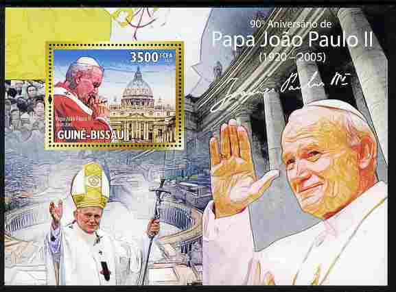Guinea - Bissau 2010 90th Birth Anniversary of Pope John Paul II perf m/sheet unmounted mint , stamps on personalities, stamps on pope, stamps on popes