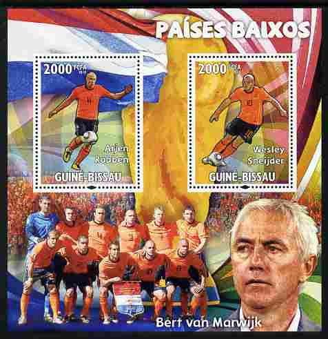 Guinea - Bissau 2010 Footbal World Cup - Netherlands perf sheetlet containing 2 values unmounted mint , stamps on football