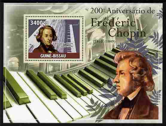Guinea - Bissau 2010 200th Birth Anniversary of Frederic Chopin perf m/sheet unmounted mint , stamps on personalities, stamps on chopin, stamps on music, stamps on composers, stamps on 