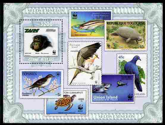 Guinea - Bissau 2010 Stamp On Stamp - Fauna perf m/sheet unmounted mint , stamps on animals, stamps on  wwf , stamps on stamponstamp, stamps on stamp on stamp, stamps on birds, stamps on fish, stamps on insects, stamps on birds, stamps on apes, stamps on turtles