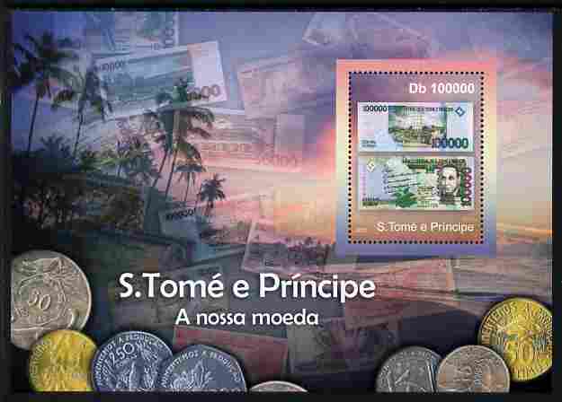 St Thomas & Prince Islands 2010 Currency ofSt Thomas - Banknotes perf m/sheet unmounted mint , stamps on coins, stamps on money