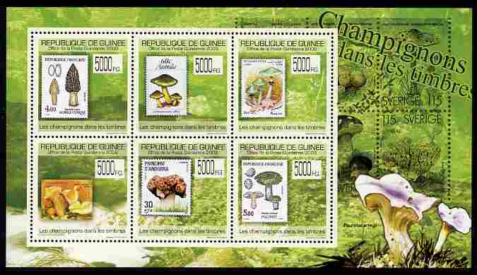 Guinea - Conakry 2009 Stamp on Stamp - Fungi perf sheetlet containing 6 values unmounted mint , stamps on stamponstamp, stamps on stamp on stamp, stamps on fungi