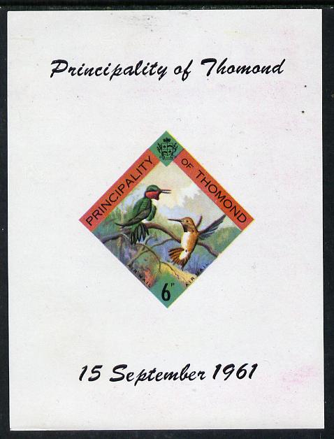 Thomond 1961 Hummingbirds 6d (Diamond-shaped) imperf m/sheet unmounted mint, stamps on birds, stamps on humming-birds, stamps on hummingbirds