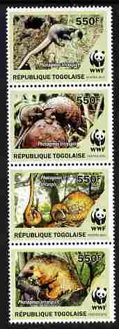 Togo 2010 WWF - Pangolins - Phataginus tricuspis perf set of 4 vaues in se-tenant strip unmounted mint, stamps on animals, stamps on  wwf , stamps on pangolins