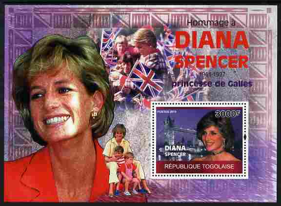 Togo 2010 Tribute to Princess Diana perf m/sheet unmounted mint Michel BL 521, stamps on personalities, stamps on royalty, stamps on diana, stamps on bridges, stamps on london