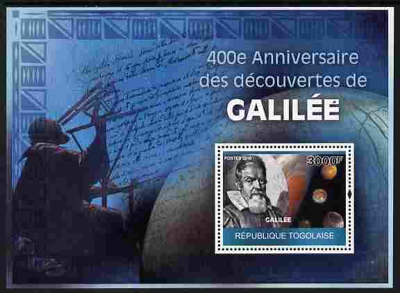 Togo 2010 400th Anniversary of Galileos Discoveries perf m/sheet unmounted mint Michel BL 509, stamps on personalities, stamps on galileo, stamps on space, stamps on planets, stamps on telescopes