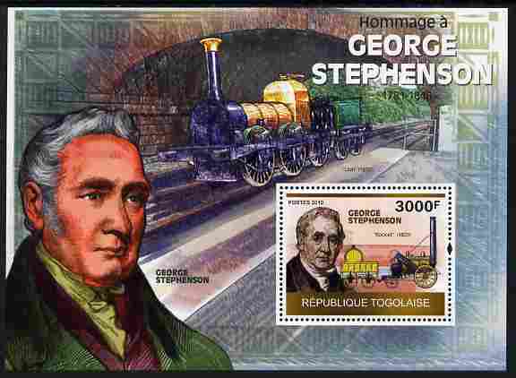 Togo 2010 George Stephenson perf m/sheet unmounted mint Michel BL 511, stamps on personalities, stamps on railways