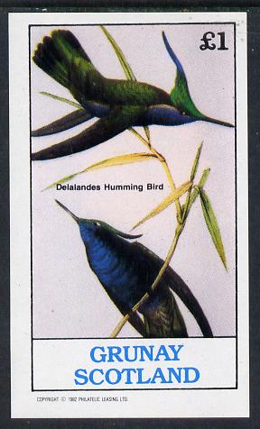 Grunay 1982 Birds #02 (Humming Bird) imperf souvenir sheet (Â£1 value) unmounted mint, stamps on birds, stamps on humming-birds, stamps on hummingbirds