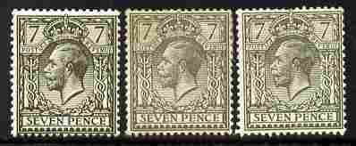 Great Britain 1912-24 KG5 7d Royal Cypher the three shades mounted mint SG 387-9 cat \A3160, stamps on 