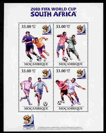 Mozambique 2010 Footbal World Cup perf sheetlet containing 4 values unmounted mint , stamps on football