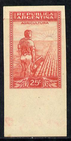 Argentine Republic 1936 Ploughman 25c imperf proof in red on cream ungummed paper, as SG 656, stamps on farming   ploughing