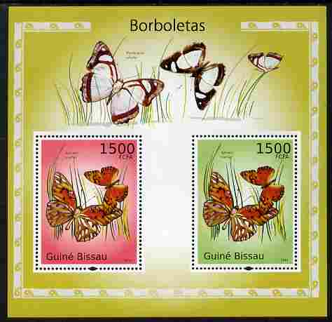 Guinea - Bissau 2010 Butterflies perf s/sheet containing 2 values unmounted mint , stamps on insects, stamps on butterflies