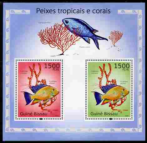 Guinea - Bissau 2010 Tropical Fish & Coral perf s/sheet containing 2 values unmounted mint , stamps on fish, stamps on marine life, stamps on coral
