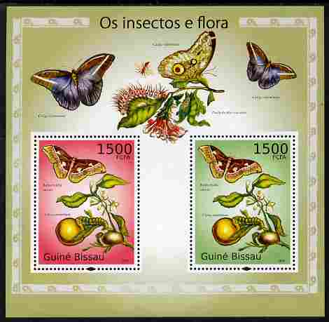 Guinea - Bissau 2010 Insects & Flowers perf s/sheet containing 2 values unmounted mint , stamps on insects, stamps on flowers, stamps on butterflies