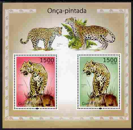Guinea - Bissau 2010 Jaguars perf s/sheet containing 2 values unmounted mint , stamps on animals, stamps on cats
