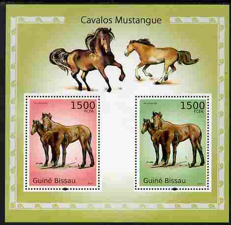 Guinea - Bissau 2010 Mustangs perf s/sheet containing 2 values unmounted mint , stamps on animals, stamps on horses