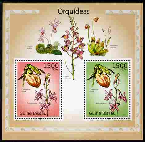 Guinea - Bissau 2010 Orchids perf s/sheet containing 2 values unmounted mint , stamps on flowers, stamps on orchids